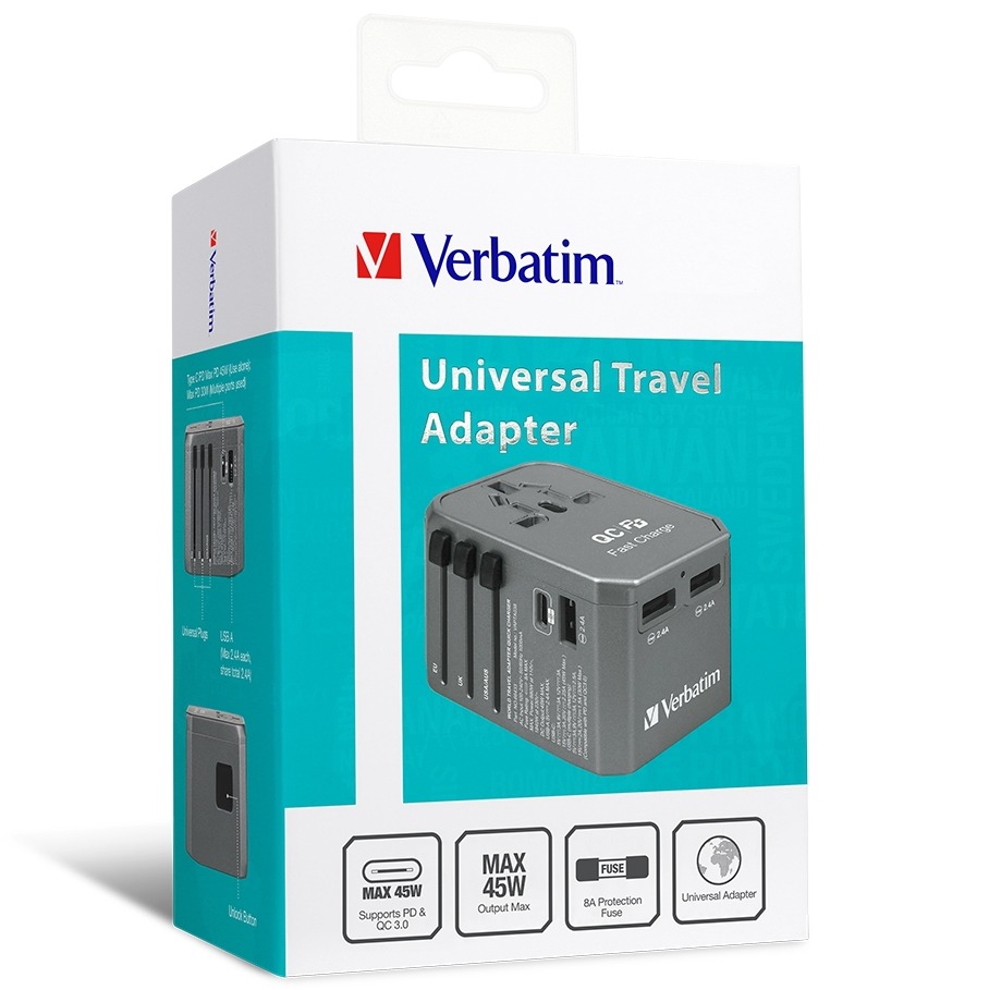 Verbatim 4Ports PD 45W旅行充電器[3*USB + Type-C] Grey