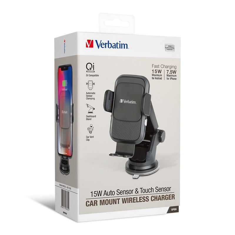 Verbatim 15W自動感應車用無線充電手機座 