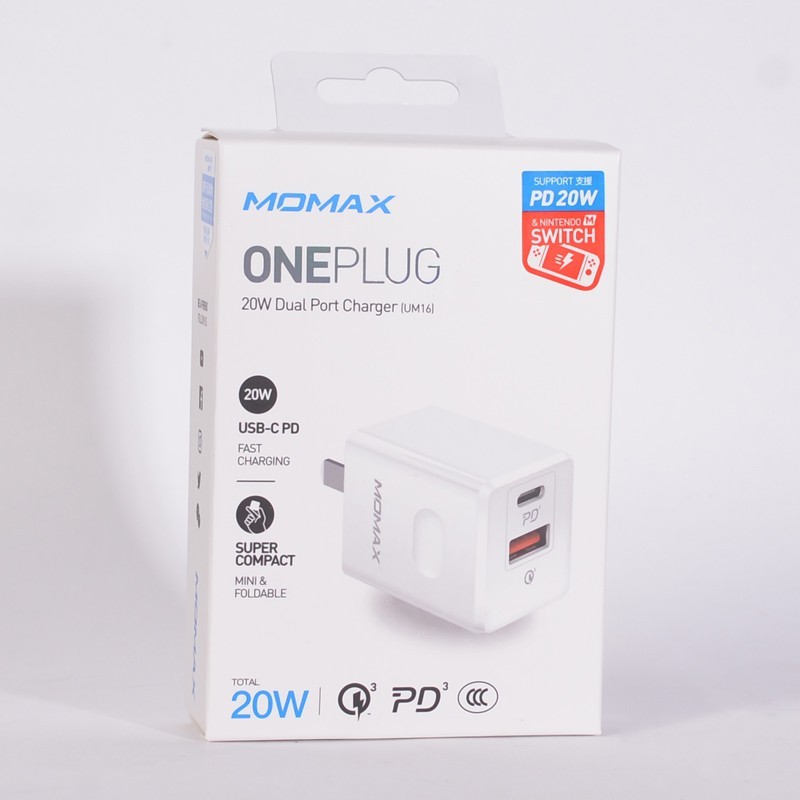 MOMAX ONEPlug 20W PD/QC3.0雙輸出快速充電 白[國內版 兩扁]