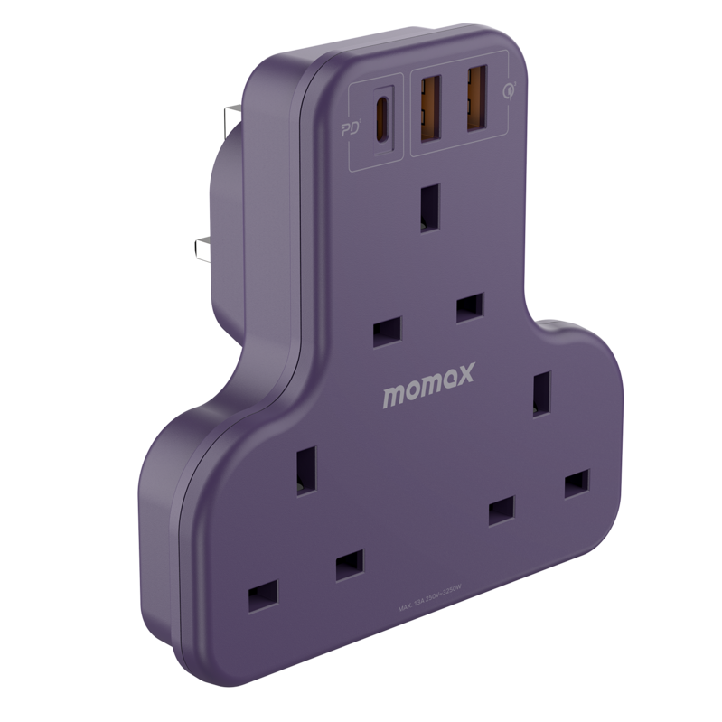 MOMAX ONEPLUE 3位T型插蘇 PD20W 2*USB+1*Type-C 紫