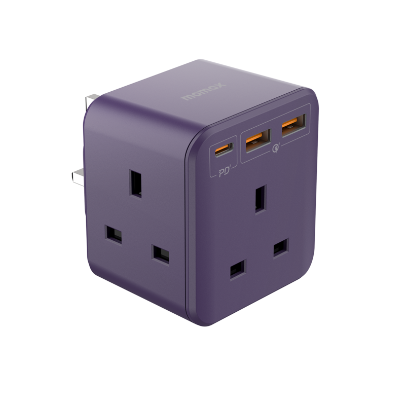 MOMAX ONEPLUE 3位插蘇 PD20W 2*USB + 1*Type-C 紫
