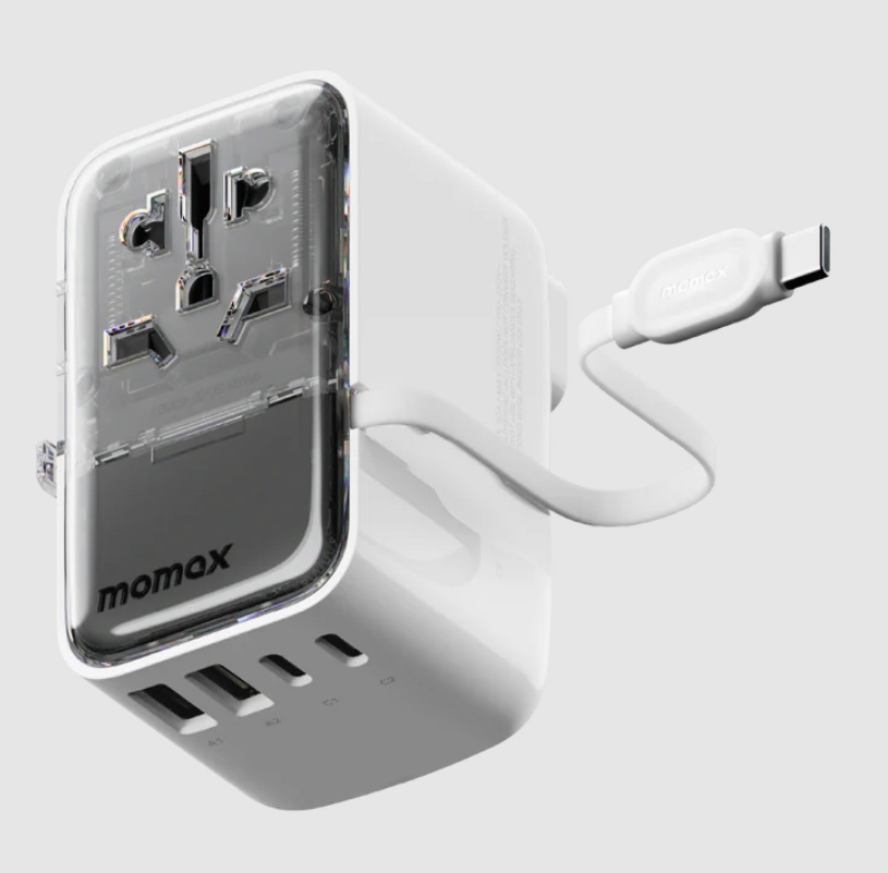MOMAX 1-World+35W GaN 4插口+AC旅行插座 [內建USB-C充電線] 白