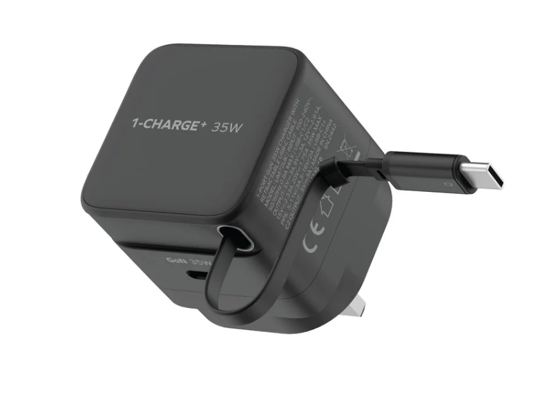 MOMAX 1-Charge + 35W GaN 單輸出充電器 USB-C伸縮充電線 黑色