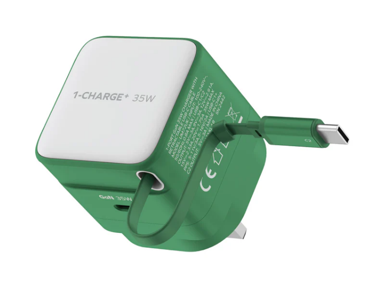 MOMAX 1-Charge + 35W GaN 單輸出充電器 USB-C伸縮充電線 綠色