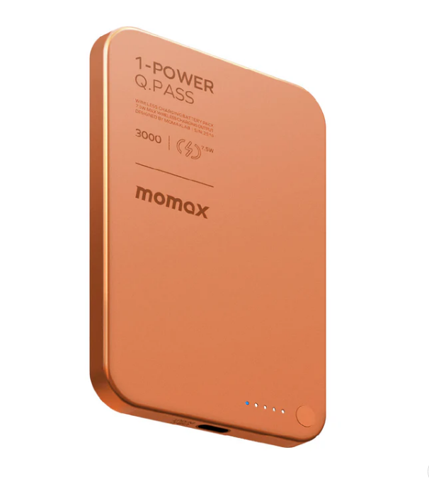 MOMAX 1-POWER Q.PASS超薄磁吸流動電源 3000mAh 橙